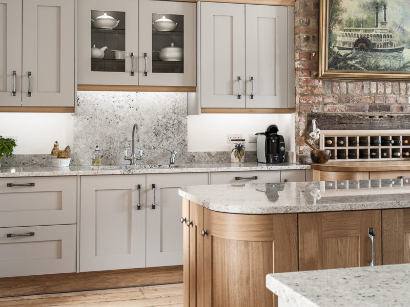 grey kitchen with granite worktops