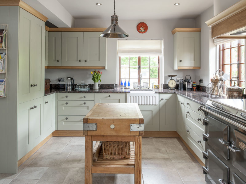 cottage kitchen with tiled floors and butchers block