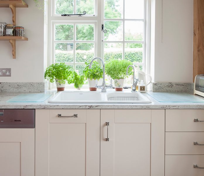 cottage kitchen window view