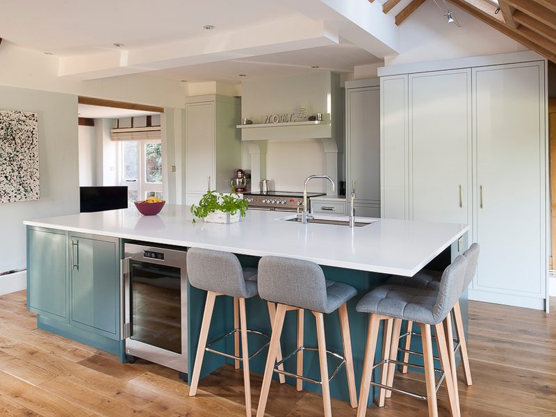modern country kitchen with island and breakfast bar