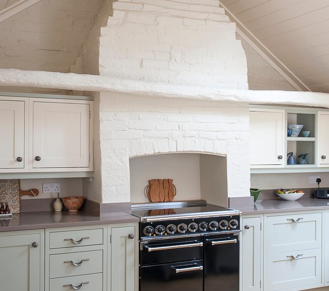 former bakery kitchen with feature brick chimney